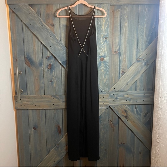 90s Vintage Black Sheath Halter Maxi Dress Size 14 - Picture 4 of 10